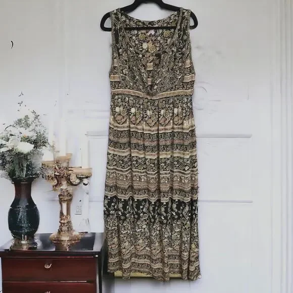sleeveless tiered maxi dress HYFVE Women's Twilight Glow Sleeveless Tiered Maxi Dress in Clay